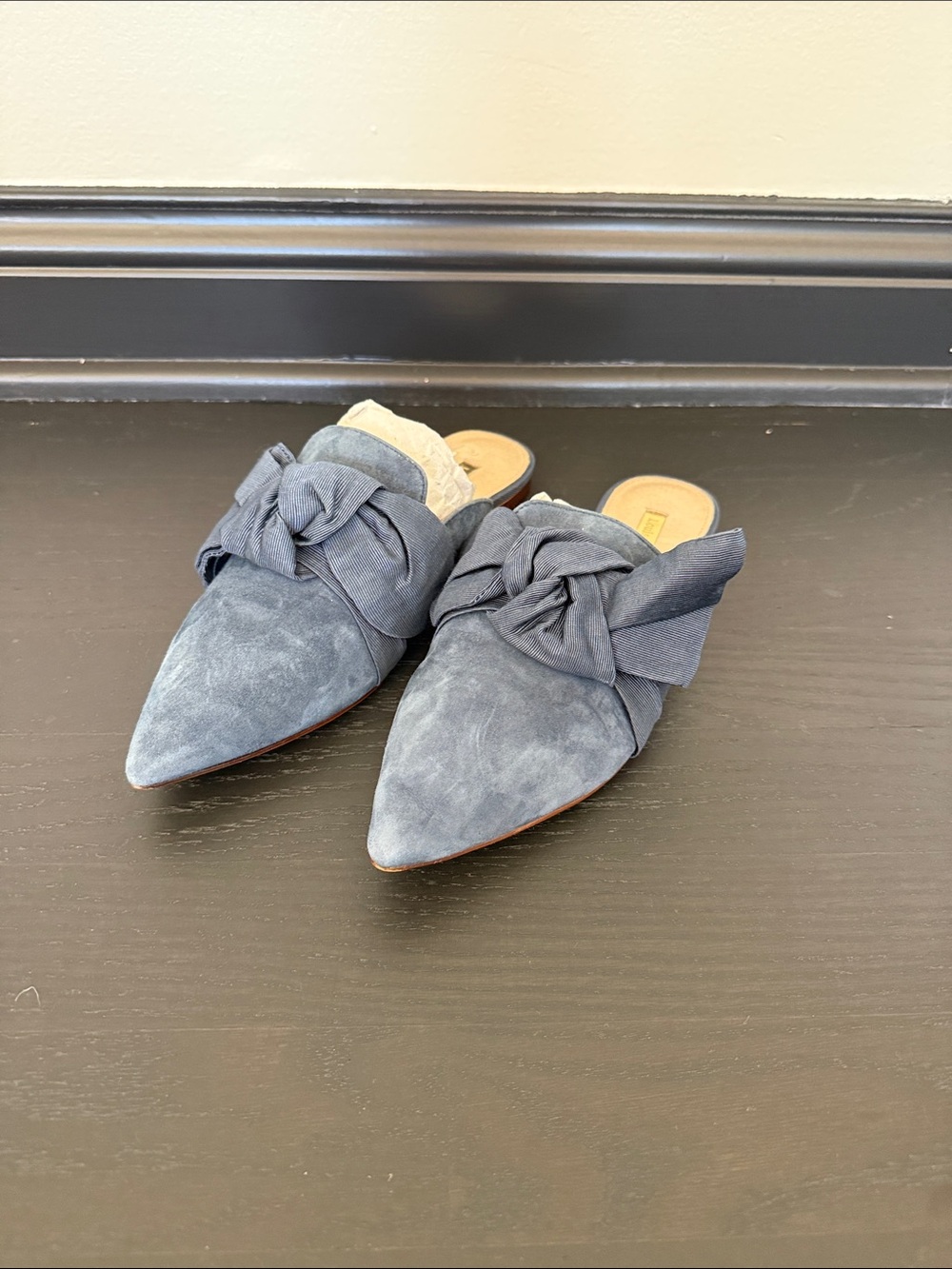 Louise et Cie Slate Blue Suede Pointed Bow Mules